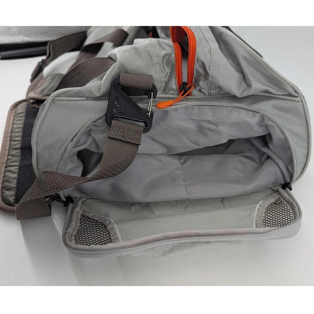 Nike Grey Ripstop Duffel Bag Orange Trim Gym Travel Sports Bag with Shoe Pocket